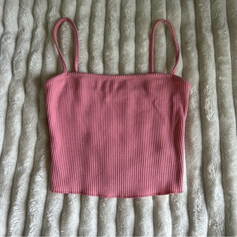 Womens XS Ardene Pink Ribbed Cropped Camisole Tank Top